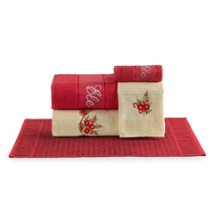 Jogo Toalha Elegance 5 Peças, bordada e confeccionada em 100% algodão de alta qualidade. As toalhas na cor vermelha trazem um toque vibrante e sofisticado para o seu banheiro. Macias, absorventes e duráveis, proporcionam o máximo conforto e estilo.
