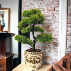 Planta artificial Bonsai no vaso dourado buda