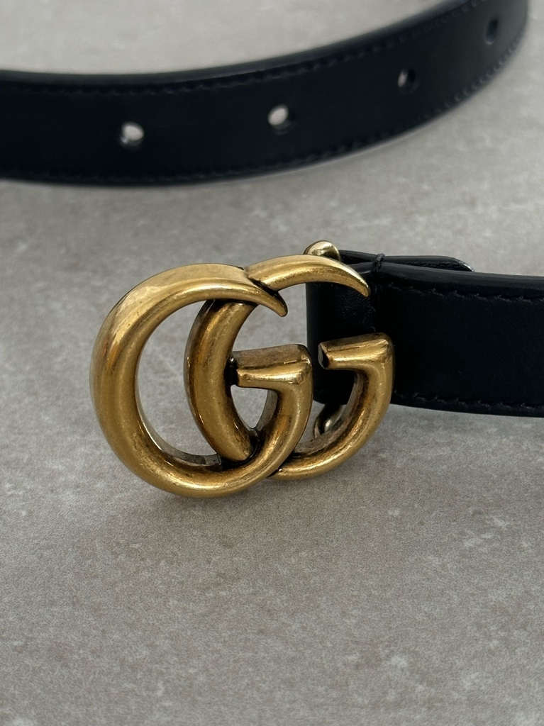 CINTO GUCCI LEATHER HEART CREST BUCKLE BELT PRETO ORIGINAL – Gringa