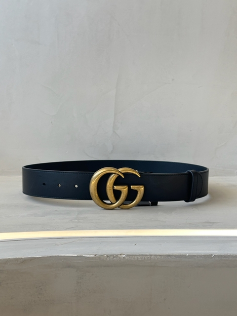 CINTO GUCCI LEATHER HEART CREST BUCKLE BELT PRETO ORIGINAL – Gringa