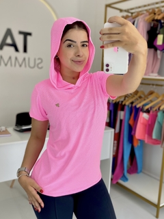 Blusa Fitness Babylook Capuz Dryfit Pink