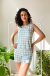 Ref.: 3325 PIJAMA FEMININO CURTO REGATA XADREZ AZUL