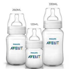 KIT 3 MAMADEIRAS ANTI-CÓLICA CLASSIC AVENT (125ML, 260ML, 330ML)