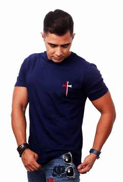 Camisa Azul Marinho Estampa Cruz Templária