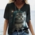 CAMISETA FEMININA ESTAMPADA GATO TOP SEXY MANGA CURTA DECOTE EM V