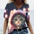 CAMISETA FEMININA ESTAMPADA GATO TOP SEXY MANGA CURTA DECOTE EM V na internet