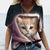 CAMISETA FEMININA ESTAMPADA GATO TOP SEXY MANGA CURTA DECOTE EM V