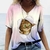 CAMISETA FEMININA ESTAMPADA GATO TOP SEXY MANGA CURTA DECOTE EM V - loja online