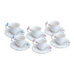 Xícara de Café C/ Pires Porcelana Birds Branca (unidade) - comprar online