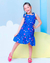 Vestido Infantil Meninas Bailalinda Azul Estampado Gatinhos