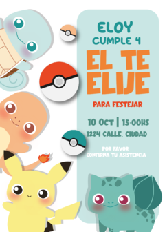 Invitacion de cumpleaños Pokemon - comprar online