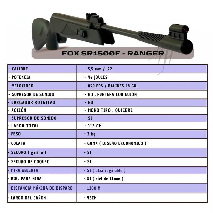Rifle Aire Comprimido Fox Nitro Piston Mira Caza