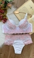 Conjunto Sutiã e Calcinha em renda Bicolor - Branco com Rosa