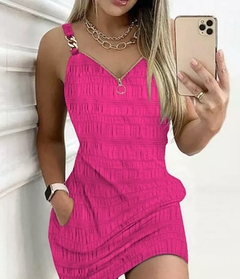 Vestido casual sexy com alça feminina, estampa jeans, decoração de corrente, - comprar online