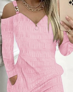 Vestido casual sexy com alça feminina, estampa jeans, decoração de corrente,