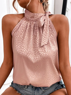 Blusa halter sexy feminina, camisas de chiffon femininas, sem mangas, laço, sol - comprar online