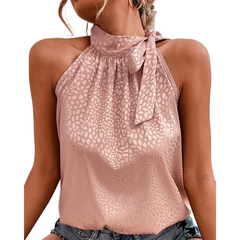 Blusa halter sexy feminina, camisas de chiffon femininas, sem mangas, laço, sol na internet