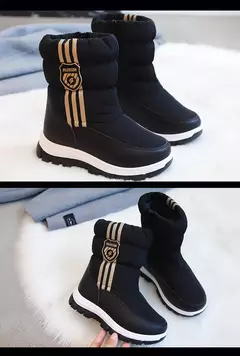 Imagem do Inverno quente pele tornozelo botas crianças preto peludo sapatos meninas antid