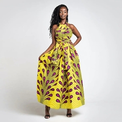 Vestidos bandagem africanos para mulheres, macacão estampado vintage, saia long - loja online