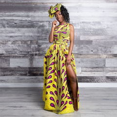 Vestidos bandagem africanos para mulheres, macacão estampado vintage, saia long