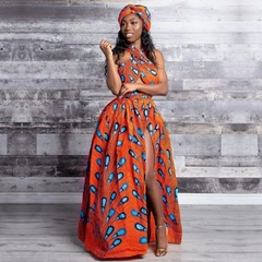 Vestidos bandagem africanos para mulheres, macacão estampado vintage, saia long na internet