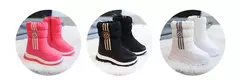 Inverno quente pele tornozelo botas crianças preto peludo sapatos meninas antid - Show Drop