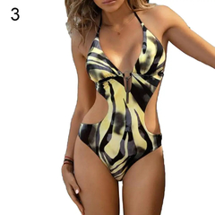 Imagem do Floral leopardo impressão barriga tampa Halter Monokini das mulheres, maiô de