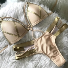 Conjunto de biquíni dourado feminino, maiô acolchoado sexy, roupa de banho pus - comprar online