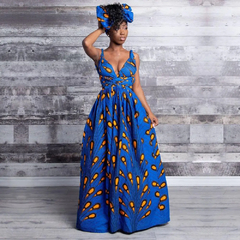 Vestidos bandagem africanos para mulheres, macacão estampado vintage, saia long