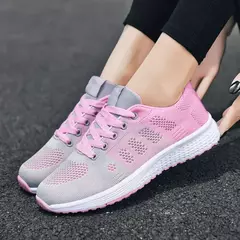 Novas mulheres sapatos casuais moda respirável andando malha sapatos planos tê - comprar online