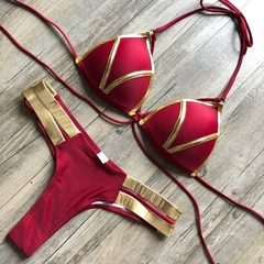 Conjunto de biquíni dourado feminino, maiô acolchoado sexy, roupa de banho pus - comprar online