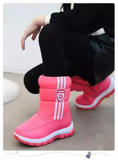 Imagem do Inverno quente pele tornozelo botas crianças preto peludo sapatos meninas antid