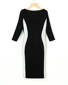 Vestido V-Neck Bodycon feminino, fita listrada, manga longa, cor de contraste, s - comprar online