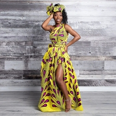 Vestidos bandagem africanos para mulheres, macacão estampado vintage, saia long