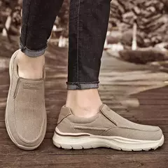 Sapatos de lona de couro macio para homens, mocassins masculinos leves casuais,