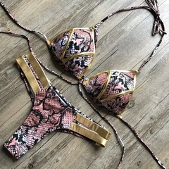 Imagem do Conjunto de biquíni dourado feminino, maiô acolchoado sexy, roupa de banho pus