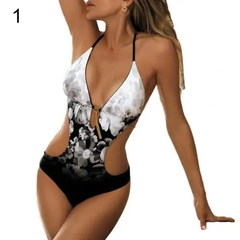 Floral leopardo impressão barriga tampa Halter Monokini das mulheres, maiô de - comprar online