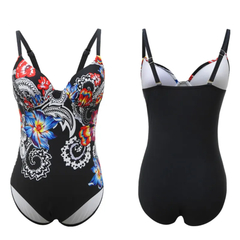 Sexy one-piece swimwear tamanho grande com push-up mulheres plus size maiô fech - comprar online