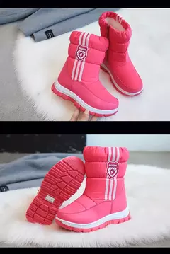 Imagem do Inverno quente pele tornozelo botas crianças preto peludo sapatos meninas antid