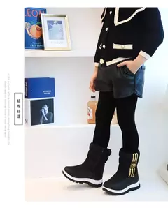 Inverno quente pele tornozelo botas crianças preto peludo sapatos meninas antid na internet