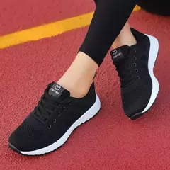 Imagem do Novas mulheres sapatos casuais moda respirável andando malha sapatos planos tê