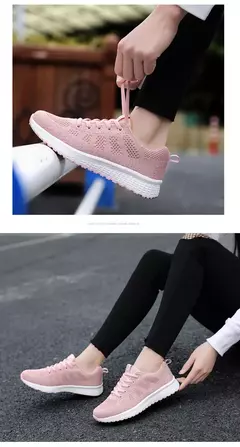 Novas mulheres sapatos casuais moda respirável andando malha sapatos planos tê na internet