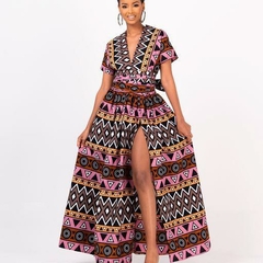 Vestido maxi estampado africano dashiki para mulheres, sexy decote em v, sem cos na internet