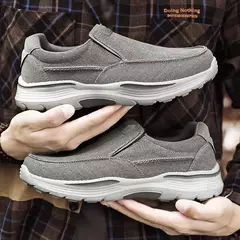 Imagem do Sapatos de lona de couro macio para homens, mocassins masculinos leves casuais,