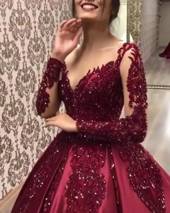 Vestido elegante com gola V para mulheres, manga longa, casamento e festa de noi - comprar online