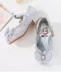 Sandálias de princesa congelada feminina Disney, sapatos infantis, salto alto, na internet