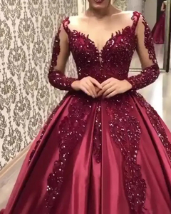 Vestido elegante com gola V para mulheres, manga longa, casamento e festa de noi