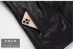 Jaqueta de couro PU para homens, casacos de lã, casual Outerwear, Tendência Ad na internet