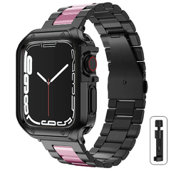 Banda de metal e capa TPU para Apple Watch, pulseira Ultra2, pulseira de aço in