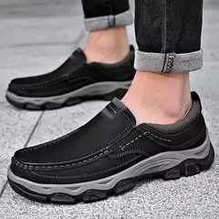 Mocassins casuais de couro genuíno para homens, tênis antiderrapante para cami - Show Drop